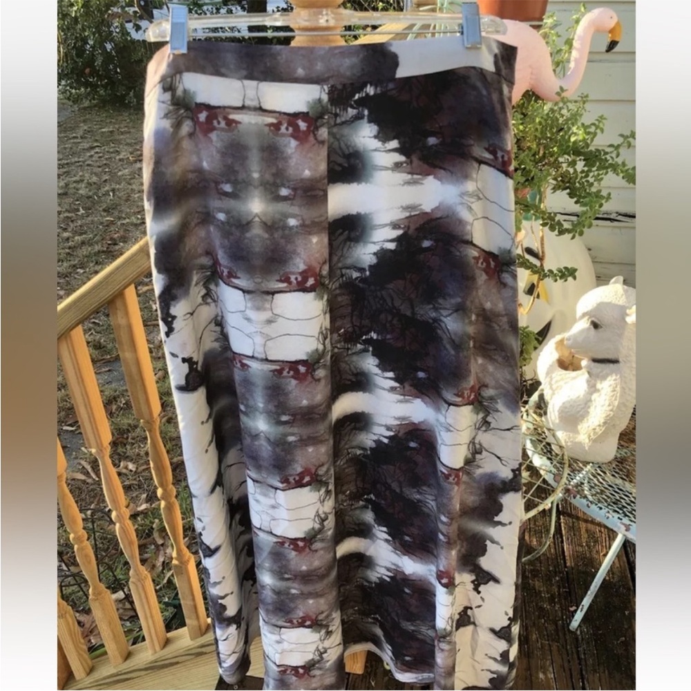 Rebecca Minkoff Long Maxi Straight Skirt 8 Black Gray White Red Abstract Pattern